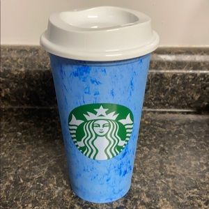 Blue starbucks hot coffee cup